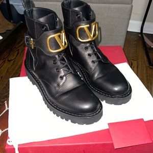 Black leather Valentino Combat Boot.